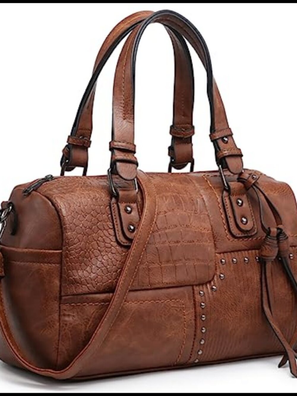 Dasein Vegan Leather Barrel Satchel Top Handle Hobo Work Tote Purse